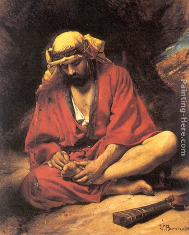 An Arab removing a thorn from his foot painting - Leon Bonnat An Arab removing a thorn from his foot art painting